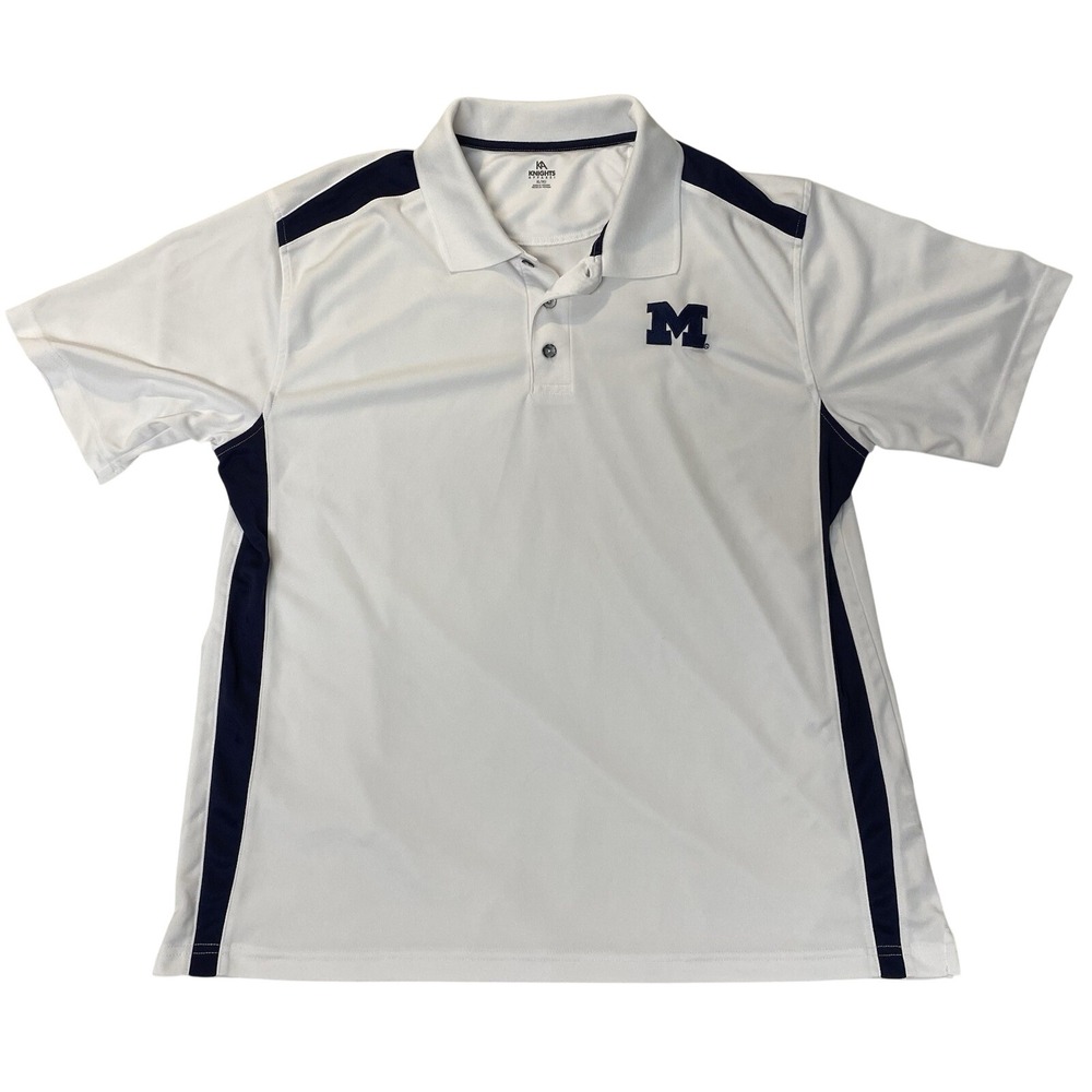 Knights Apparel XL Univsity Of Michigan M Polo Shirt White Navy Embroidered Logo